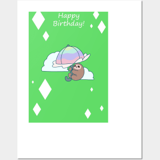 "Happy Birthday" Umbrella Sloth Posters and Art